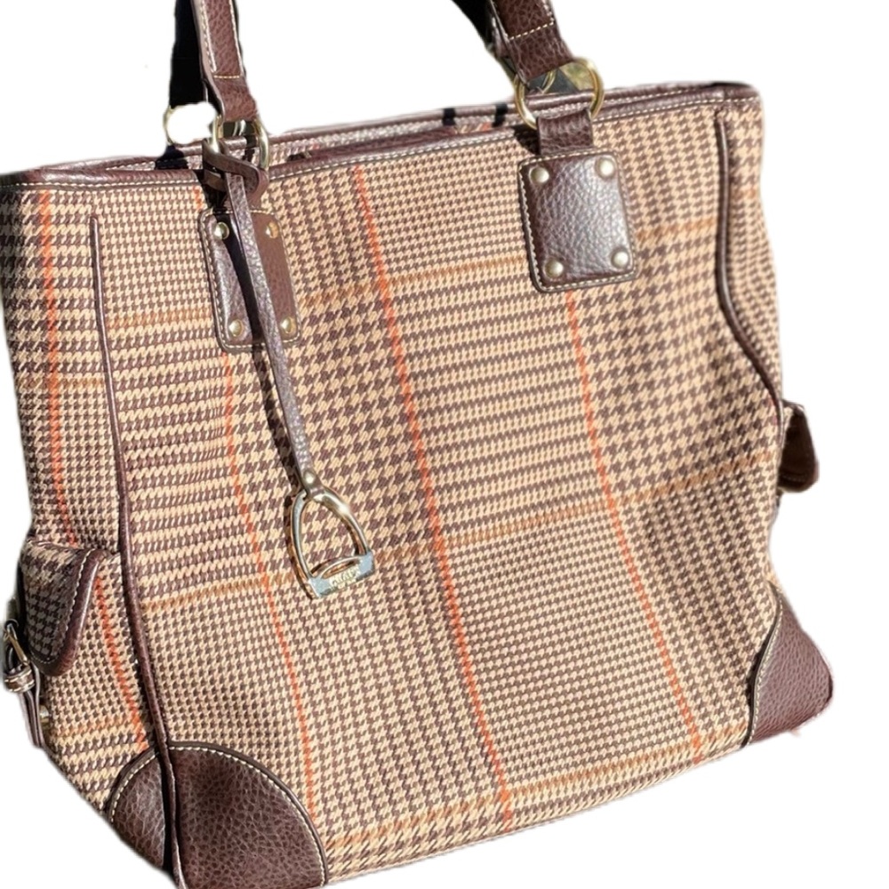 Chaps Ralph Lauren casual houndstooth brown-tan-orange shoulder bag.